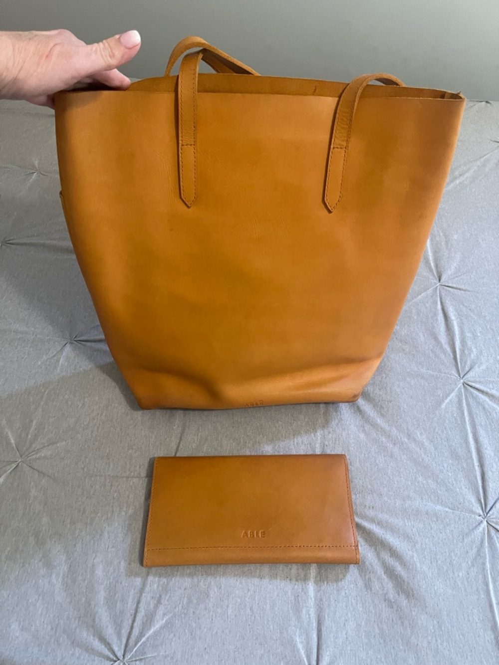 Able Tan Leather Tote with Matching Wallet